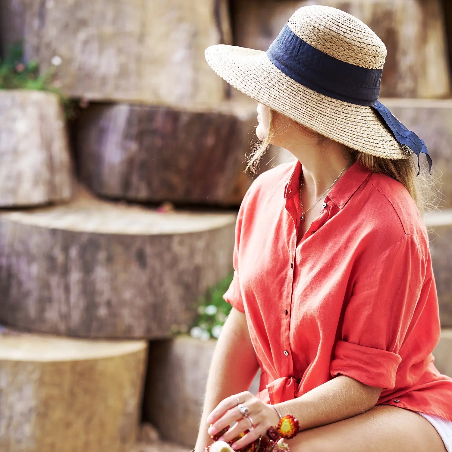360FIVE Everyday Hat – Dahlia Gardening Damen-Sonnenhut aus Stroh mit breiter Krempe